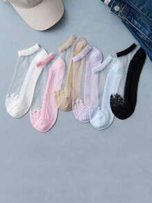 5 pares de medias transparentes de seda de vidrio para mujer, calcetines de unicolor transpirables de baja altura, transparentes, aptos para primavera, verano, uso diario y casual