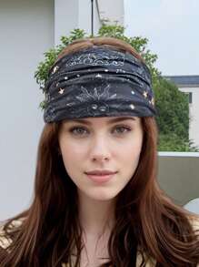 1pc/4pcs Retro Paisley Print Headbands For Girls, Starry Sky Pattern Sports Sweat Headbands Non-Slip Headscarves, Black & White Paisley Yoga Hair Accessories For Women