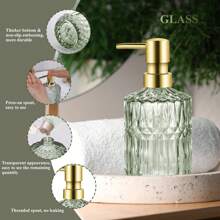5PCS Bathroom Clear Glass Accessories Set (Lotion Soap Dispenser, Soap Dish, Toothbrush Holder, Tumbler, Cotton Swab Jar), Contemporary Modern Decor Crystal Vintage Gift - 綠色 - 查看 7