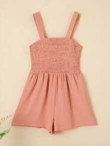 Acelitt Summer Women's Solid Color Square Neck Chest Cable Splicing Simple Casual Suspender Jumpsuit Shorts - Coral Pink - View 4