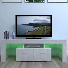 High Gloss LED TV Stand Cabinet For 65-Inch TVs, Stylish Entertainment Center Featuring 2 Spacious Drawers
