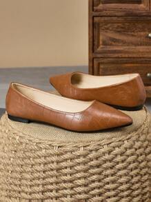 Women's Solid Color Round Toe Flats, Versatile Casual Loafers For Vacation, Travel, Autumn In Black, Red, Pink, Yellow, Gray, Burgundy, Olive Green, Navy, Brown Shades - Rỉ Nâu - Xem 2