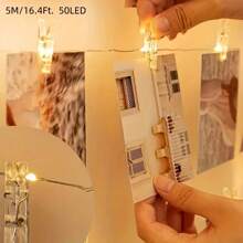 1 pièce 20/50 LED Guirlande lumineuse avec pinces à photo avec 20/50 pinces transparentes, fil de cuivre, alimenté par batterie, parfait pour la maison, la chambre, le salon, le mariage, l'anniversaire, la fête, la décoration de festival