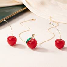 1 件/套最新 2025 樱桃设计极简主义风格项链和耳环套装，时尚女士日常珠宝