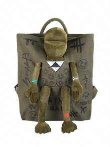 Women Men Backpacks, Graffiti Inlaid Plush Frog Monster Zip Large Capacity School Backpack, Travel Adjustable Outdoor Rucksacks - A - View 1