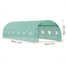 Walk-In Tunnel Greenhouse, 29.5x9.8x6.6 Ft Or 29.2x9.7x6.5 Ft Or 27.4x9.5x7.4 Ft Or 14.6x6.4x6.3 Ft Or 9.6x6.4x6.2 Ft Or 19.4x9.7x6.5 Ft Or 11.3x6.4x6.3 Ft Hoop House With Galvanized Steel Frame, PE Cover, Zipper Door, 12 Windows For Outdoor Use - 29.2x9.7x6.5 ft, Green PE Cover, Roll-up Zipper Door and 12 Windows - 查看 10