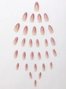 30 piezas de esmalte de uñas brillante y chispeante tipo Aurora, puntas de uñas de forma almendrada que cubren por completo, diseño de uñas ombré de color neutro, adecuado para fiestas de niñas, uso diario, incluye pegatinas adhesivas para uñas y lima de uñas
