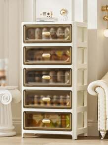 3/4/5 Layers Of Transparent Panel Rolling Multi-Purpose Storage Drawers - Single Door Collapsible Locker - , Plastic Drawer Storage,Space-Saving Kitchen Storage Shelves For Storing Snacks, Drinks, Bookshelves, Clothing Suitable For Kitchen,Living Room,Study Closet,Bathroom