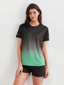 Women's Minimalist Ombre Short Sleeve Sports Running T-Shirt, Suitable For Spring/Summer - Green - View 4