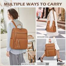 NEWHEY 女士背包钱包 皮革旅行背包钱包 防水防盗 时尚小号休闲背包 迷你背包钱包 女士可转换式单肩包 旅行包 带流苏 - 彩色 - 查看 12