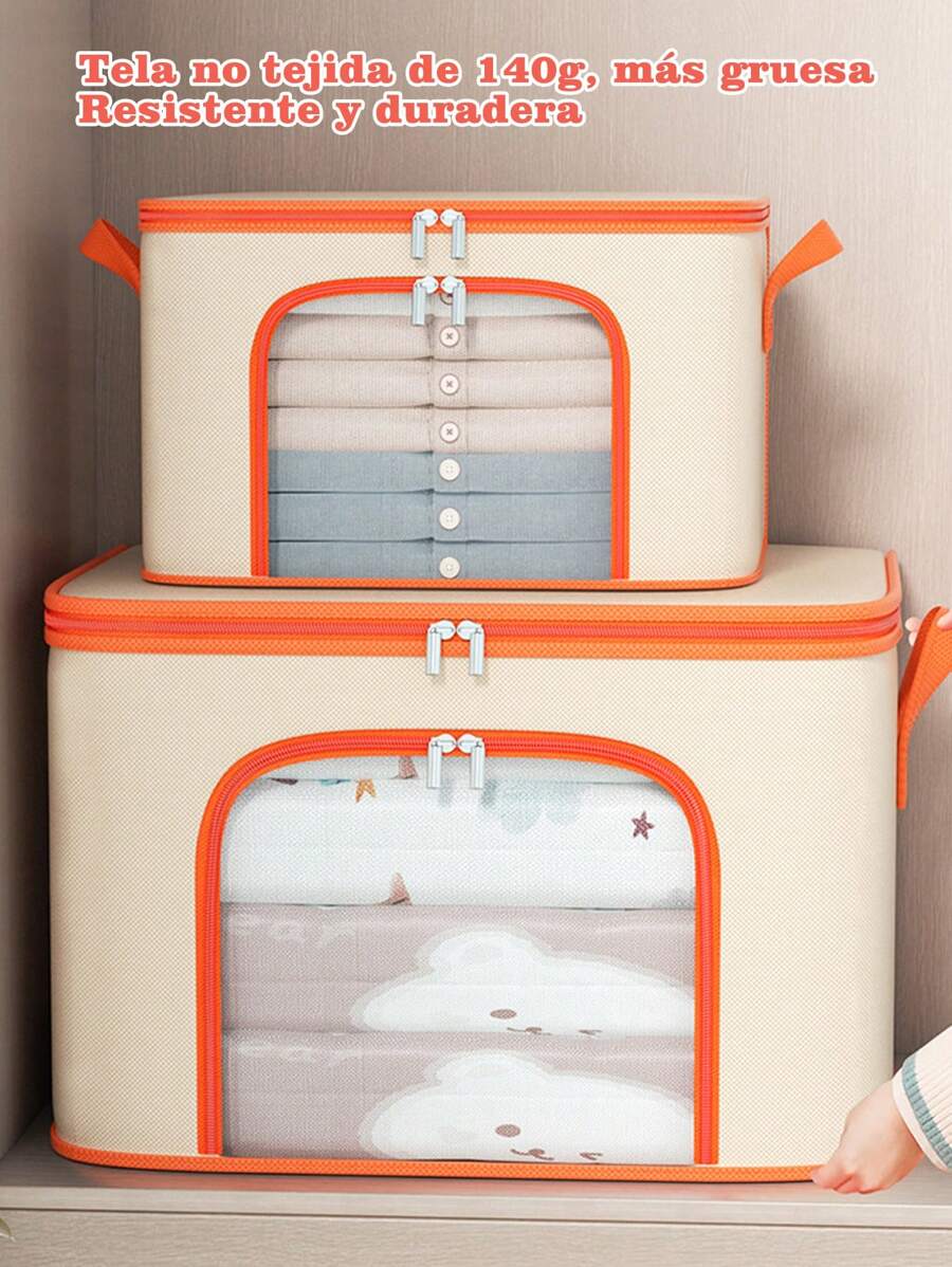 Caja de Almacenaje de Gran Capacidad con Ventana Transparente y Cremallera, Bolsa Resistente al Agua para Edredones, Ropa de Invierno y Organización de Mudanza - Naranja - Ver 1