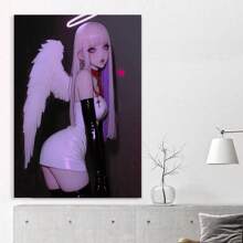 Pink Angel Canvas Painting, Personality Creative Home Decoration Poster, Dormitory, Bar, Arcade, Room Living Room Wall Decoration Painting, Perfect Gift,Framed Canvas Painting - 裱框 - 查看 1