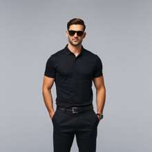 Men's Plain Polo Shirt Embroidered Premium Fabric Fatto A Mano - Black - View 1