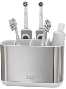 Tooth Brush Holder Joseph Joseph EasyStore Stainless-Steel Toothbrush Holder Bathroom Storage Organizer Caddy, Small - Thép không gỉ - Xem 1