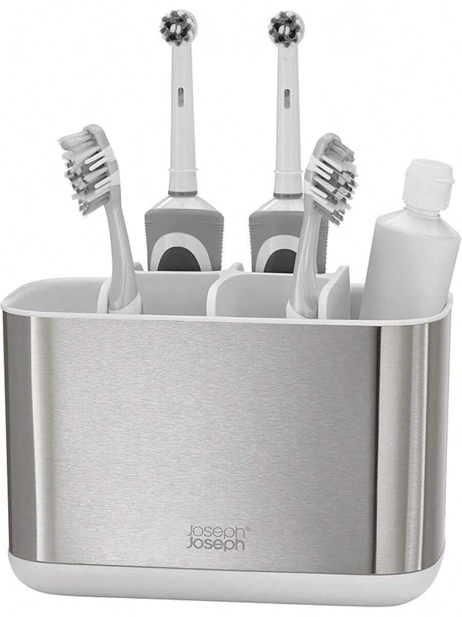 Tooth Brush Holder Joseph Joseph EasyStore Stainless-Steel Toothbrush Holder Bathroom Storage Organizer Caddy, Small - Thép không gỉ - Xem 1