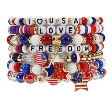 1 pieza Brazalete con cuentas con diseño de bandera estadounidense, brazalete patriótico para fiestas y días festivos
