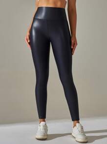 Women's High Waist PU Pant Hip Lifting Sexy Tight Shiny  Yoga Pants