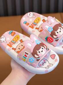 1 paire de nouvelles pantoufles imprimées lapin pour filles, semelle épaisse, antidérapante, résistante aux odeurs, pour le port intérieur, pantoufles de salle de bain silencieuses