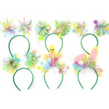 1 件复活节派对头饰毛绒球头带节日装饰卡通兔子小鸡条纹头带 - 彩色 - 查看 2