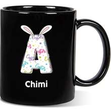 1pc, 11oz Customized Easter Bunny & Floral Text Ceramic Mug, Cute & Sweet, Suitable As Gift For Girlfriend, Valentine's Day, Best Friend, Mom, Family, Pink Or Black Mug, Father's Day, Birthday, Appreciation - All Black - View 8