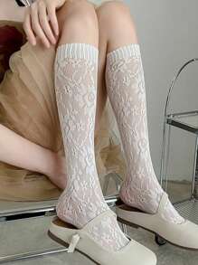 1 双春夏高端通勤蕾丝提花透明细腿袜