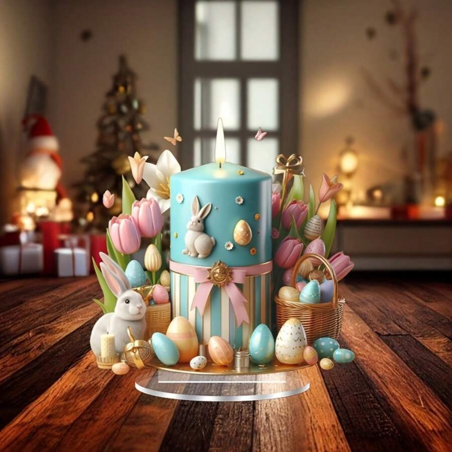 2D Boho Style Easter Candle Decor With Egg Pattern