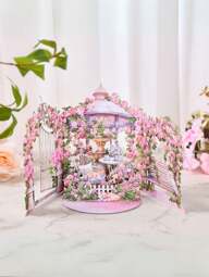 1개 창의적인 따듯한 장미 정원 애프터눈 티 3D 그리팅 카드 장식 (봉투 1개 + 핸드 메이드 카드 1개 + 3D 그리팅 카드 1개 포함), 핑크 및 그린 색상 제공, 생일 카드, 결혼 선물 카드, 친구를 위한 서프라이즈 선물, 어머니를 위한 선물, 여자 친구를 위한 선물, 발렌타인데이에 적합