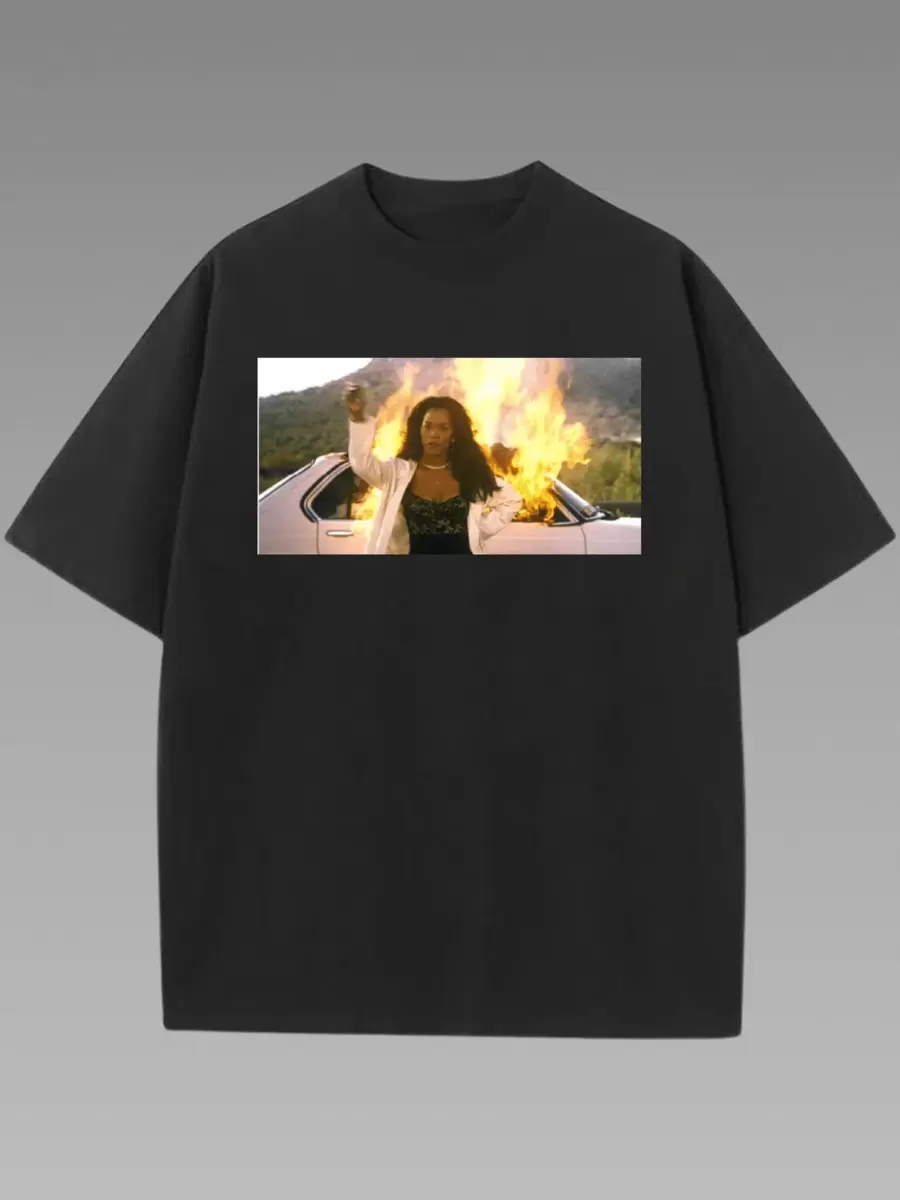 Payeah Angela Bassett Waiting To Exhale Graphic Letter Printed Women's Casual Cotton T-Shirt 1 Pcs 220g Heavy Cotton T Shirt - 黑色 - 查看 1