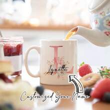 1Pc Custom Floral Letter Cup, Custom Mug, Custom Letter Coffee Cup - Design Custom Cup, Ceramic Cup, Novelty Cup, White Tea Cup, Summer And Winter Drinks, Birthday Gift, Family Party Gift, Holiday Gift, For Family/Colleagues/Friends, Mildew-Proof, Reusable Exquisite, Cute, Modern, Simple Custom, Personalized, Unique Ideal Gift For Him/Her, Multi-Functional, Durable, Ornamental, Reusable, Exquisite, Stylish, High-Quality, Ideal Gifts For Him, Ideal Gifts For Her, Home Refresh
