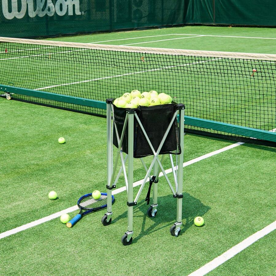 Foldable Tennis Ball Hopper, Holds 150 Or 180 Tennis Balls, Lightweight Aluminum Alloy Tennis Ball Basket Cart With Wheels, Removable Bag, Carry Bag, Portable Sports Teaching Cart For Tennis Player - Chứa được 180 quả bóng tennis - Xem 1