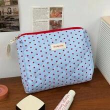 藍色心形圖案化妝包(1個/2個裝)，便攜式女用手提化妝包，大容量實用收納包，旅行化妝整理包，女用化妝包3件組；適合存放口紅、眼霜、眼影盤和護膚品；適用於度假旅行、表演派對和居家使用；情人節、母親節或生日送給女性的絕佳禮物 - 彩色 - 查看 9