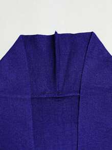 Women's Minimalist Solid Color Turtle Neck Tank Top & Wide Leg Trousers With Long Cardigan Three-Piece Set, Basic Co-Ord Set - Màu xanh lam - Xem 3