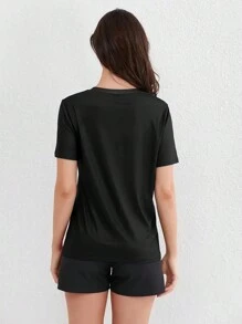 Women Sports Running Gradient Color Short Sleeve T-Shirt, Suitable For Spring And Summer - Baby Blue - View 9