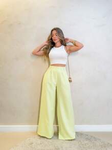 YING ZI Stone Mode Formal Tailored Wide Leg Trousers - Yellow - View 4