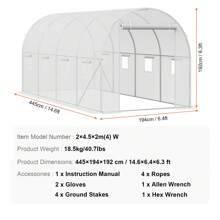 Walk-In Tunnel Greenhouse, 29.5x9.8x6.6 Ft Or 29.2x9.7x6.5 Ft Or 27.4x9.5x7.4 Ft Or 14.6x6.4x6.3 Ft Or 9.6x6.4x6.2 Ft Or 19.4x9.7x6.5 Ft Or 11.3x6.4x6.3 Ft Hoop House With Galvanized Steel Frame, PE Cover, Zipper Door, 12 Windows For Outdoor Use - 14.6x6.4x6.3 ft, White PE Cover, Roll-up Zipper Door and 8 Windows - 查看 7