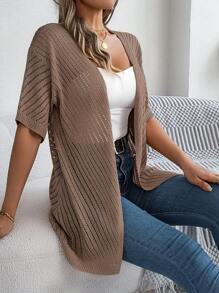 Casual Hollow Out Knit Short Sleeve Cardigan, Spring/Summer - Coffee Brown - View 7