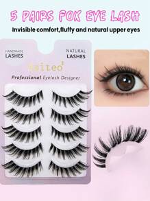 Asiteo 5 Pairs Of Ultra-Flattering Cat Eye Fox Eye False Eyelashes - Imitation Mink, Reusable, Instant Glamour Makeup Set For Multiple Applications