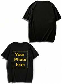 Personalized Photo Custom Men's T-Shirt For Spring & Summer, Upload Your Photo/Couple/Family/Pet/Best Friend/Scenery, Men's Round Neck Short Sleeve Black Tee, Holiday/Anniversary/Birthday Gift, Spring & Summer Short Sleeve Men Black Top Ornamental,Dawg Stylish,Fashion,Hipster,Contracted,Easy Costume,Modest Fashion,Minimal Chic,Casual Custom,Unique,Personalized Ideal Gifts For Him Family,Boyfriend,Friends,Children For Anniversaries,For Birthdays,For Holiday/Vacation - Black - View 3