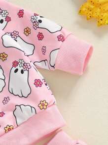 Baby Girl Halloween Outfits Long Sleeve Pumpkin/Skull Print Tops + Pants Set Toddler Clothes