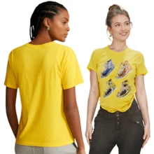 Women's Casual Loose Graphic Print Half Sleeve Crew Neck T-Shirt - Women's Faux Sequin T-Shirt - Shiny Pair Of Shoes Design Casual Cartoon Print Summer Shiny Loose Club Party Tees Vintage Funny Graphic T-Shirts 3d T-Shirt, Fashion Clothes Great For Girls And Women. - 黃色 - 查看 2