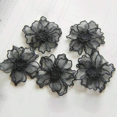 5pcs Organza Flower Patch, 3D Double Layer Flower Applique For Wedding Dress Decoration