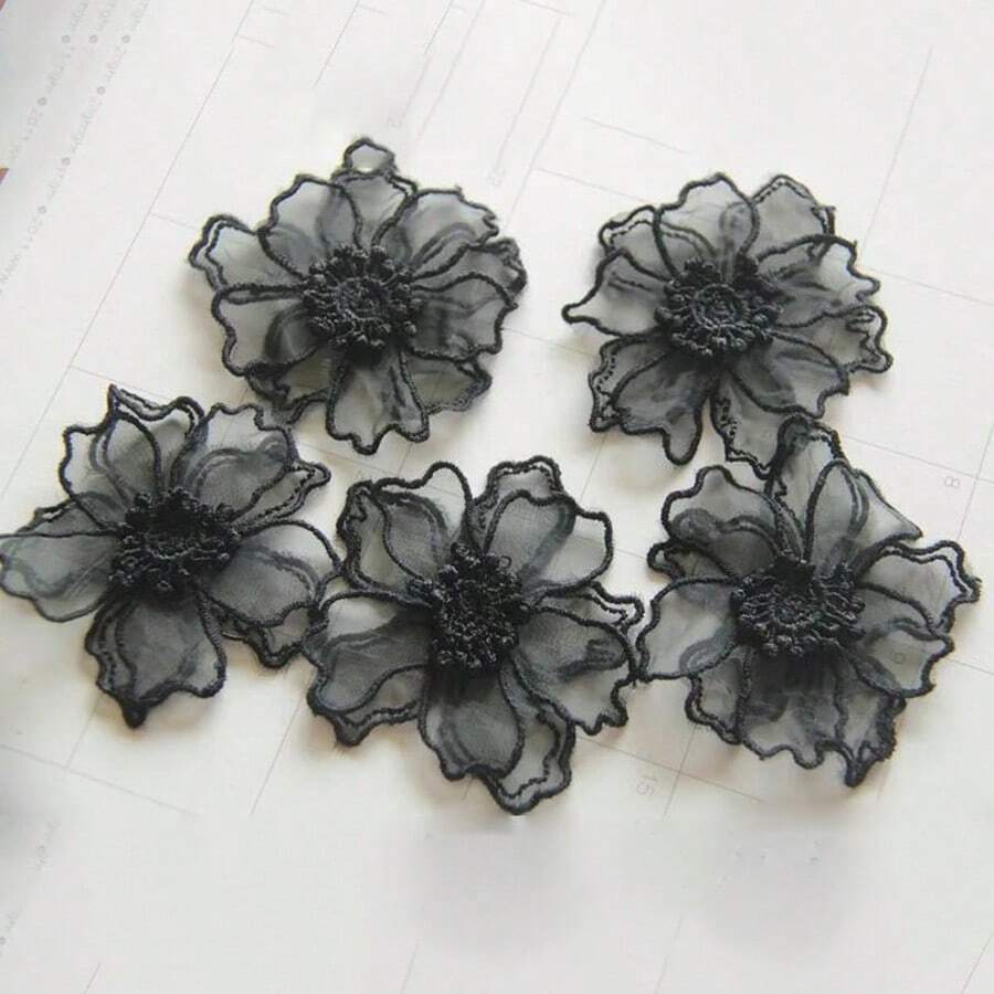 5pcs Organza Flower Patch, 3D Double Layer Flower Applique For Wedding Dress Decoration - Multicolor - View 1