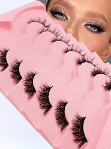 7 Pairs 15mm Cat Eye Half-Strip False Eyelashes, 3/4 Length Natural Look Lashes, Eyelash Extensions - Black - View 2