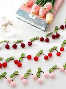 1pc Cherry Blossom Pom Pom Banner,Art Deco Cherry Blossom Garland Decor, Polyester Cherry Blossom Garlands, Colorful Ball Hanging Decoration, Fabric Cherry Pom Pom Banner, Wall Hanging For Wedding, Birthday Party, Valentine'S Day, Spring & Summer Room Wall DecorationDIY Threaded Ornament, No Power Needed, Suitable For Bedroom Wall, Holiday Party, Home Kitchen Festival Decor