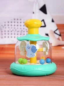 1 pieza Juguete de carrusel de animales de madera con sistema de pulsación y giro para bebés, diseño colorido para atraer al bebé, juguete educativo temprano interesante, adecuado para niños, niñas, Pascua, cumpleaños, regalo de Navidad