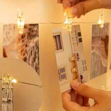 1 pièce 20/50 LED Guirlande lumineuse avec pinces à photo avec 20/50 pinces transparentes, fil de cuivre, alimenté par batterie, parfait pour la maison, la chambre, le salon, le mariage, l'anniversaire, la fête, la décoration de festival