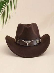 1 件经典复古牛仔帽，配有可拆卸棕色皮革带装饰，适合户外穿着 - 公牛棕皮禮帽 - 查看 6