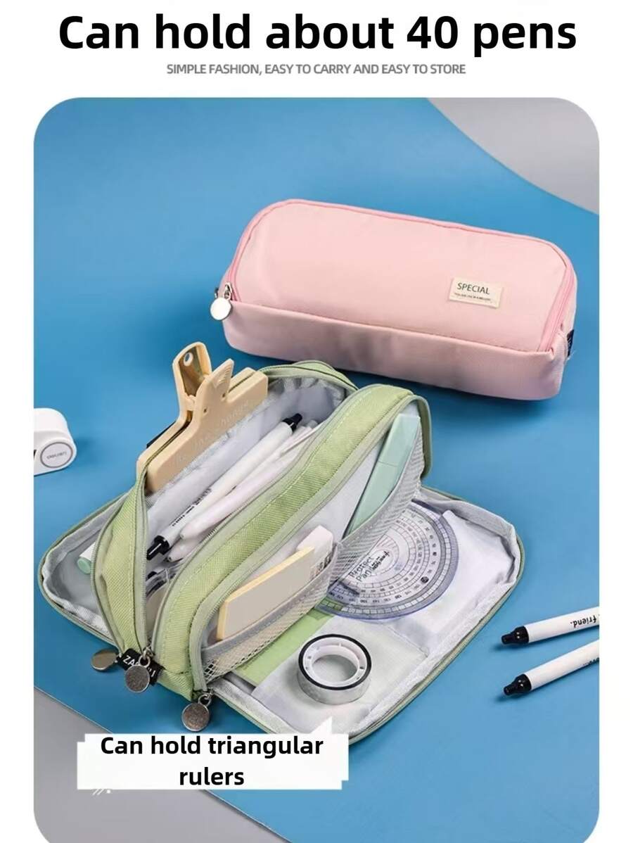 1pc 3-Layer Large Capacity Multi-Functional Double Zipper Pencil Case, Suitable For School Stationery, Desk Storage Bag, Educational Gift Creative Cosmetic Pouch, Gift For Kids And Students - Multicolor - View 1