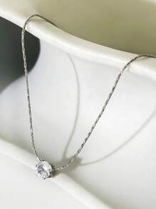 1pc Unique European Style Gold 6-Claw Rhinestone Pendant Necklace, Stainless Steel Clasp Choker, Suitable For Daily Wear And Date/Party