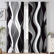 2 piezas Cortinas de diseño de línea de arte abstracto moderno - Diseño de bolsillo para barra, equilibra la privacidad, fácil instalación, adecuado para dormitorio, sala de estar, baño y otras decoraciones diarias, lavable a máquina, impresión digital, 100% poliéster, 90 g/m² - Multicolor - Ver 4